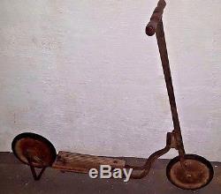 1920's VINTAGE Red Push Scooter Toy OLD ANTIQUE WOOD/Metal Rare Almost 100 yrs