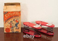 1950's VINTAGE SATELLITE SPACE METAL SPRING JUMPING SHOES & ORIGINAL BOX