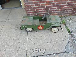 1960's Attic Fresh VINTAGE Military Jeep Toy Pedal Car-Green