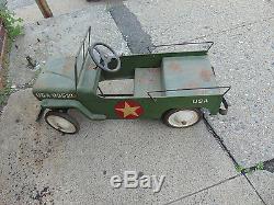 1960's Attic Fresh VINTAGE Military Jeep Toy Pedal Car-Green