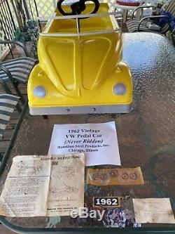 1962 VINTAGE and RARE Yellow Plastic Hamilton Volkswagen Cabria Pedal Car