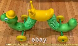 1970's Hasbro Inch Worm Kids Vintage Riding Toy Clickety Sound Green & Yellow