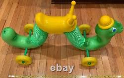 1970's Hasbro Inch Worm Kids Vintage Riding Toy Clickety Sound Green & Yellow