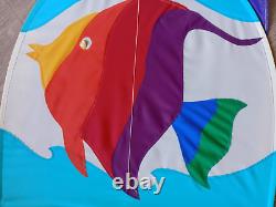 25ft Vintage White Bird Kites Rainbow Dragon Kite Fish. Made in USA