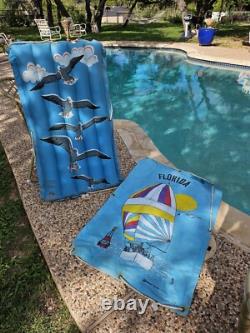 2 Canvas Raft Pool Float Vintage 1986 Marshall MARSCO #791 SEAGULLS + FLORIDA