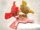 3 Rare Vintage Made in Hong Kong Plastic Red, Pink & Yellow 3 Bead Toy Guns