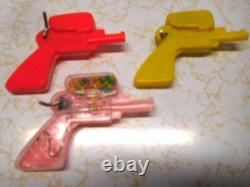 3 Rare Vintage Made in Hong Kong Plastic Red, Pink & Yellow 3 Bead Toy Guns