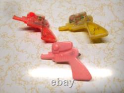 3 Rare Vintage Made in Hong Kong Plastic Red, Pink & Yellow 3 Bead Toy Guns