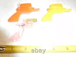 3 Rare Vintage Made in Hong Kong Plastic Red, Pink & Yellow 3 Bead Toy Guns