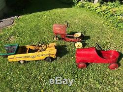 3 vintage peddle cars, LOCAL PICK-UP ONLY, power trac, earth mover, fire engine