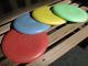 4 vintage Wham-O PLUTO PLATTER Flying Saucer Frisbee Discs Red Blue Green Yellow