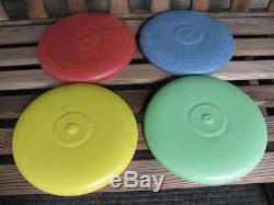 4 vintage Wham-O PLUTO PLATTER Flying Saucer Frisbee Discs Red Blue Green Yellow