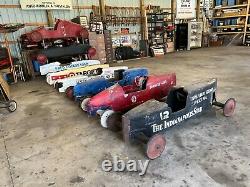 8 Vintage Soap Box Derby Cars. Different construction styles from 1939-1990