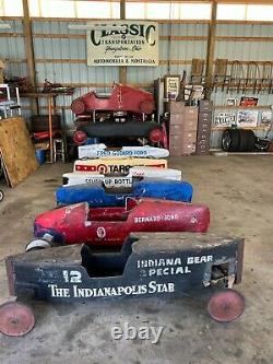 8 Vintage Soap Box Derby Cars. Different construction styles from 1939-1990