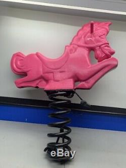 (A)VINTAGE ALUMINUM PLAYGROUND SPRING BASE RIDE-ON HORSE PINK Game Time