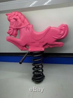 (A)VINTAGE ALUMINUM PLAYGROUND SPRING BASE RIDE-ON HORSE PINK Game Time