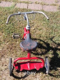 Antique 1948 Red Metal Boys/Girls Tricycle WithWire Basket & Hard Rubber Tires