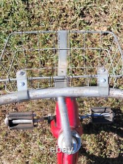 Antique 1948 Red Metal Boys/Girls Tricycle WithWire Basket & Hard Rubber Tires