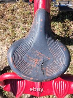Antique 1948 Red Metal Boys/Girls Tricycle WithWire Basket & Hard Rubber Tires
