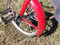 Antique 1948 Red Metal Boys/Girls Tricycle WithWire Basket & Hard Rubber Tires