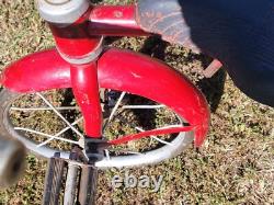 Antique 1948 Red Metal Boys/Girls Tricycle WithWire Basket & Hard Rubber Tires