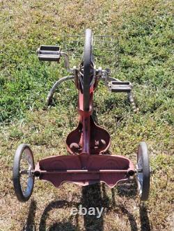 Antique 1948 Red Metal Boys/Girls Tricycle WithWire Basket & Hard Rubber Tires