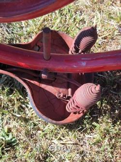 Antique 1948 Red Metal Boys/Girls Tricycle WithWire Basket & Hard Rubber Tires