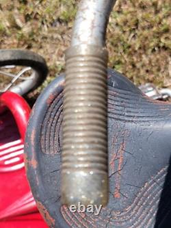 Antique 1948 Red Metal Boys/Girls Tricycle WithWire Basket & Hard Rubber Tires