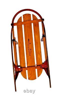 Antique 32 Long 1920's FLEXIBLE FLYER NO. 28 Metal & Wood Child's Pull Sled