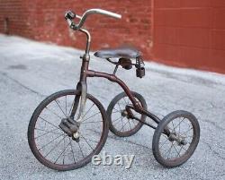 Antique Bicycle Trike Keystone Bell leather seat Prewar Bike Tricycle Red Old