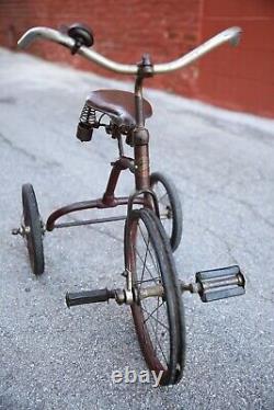 Antique Bicycle Trike Keystone Bell leather seat Prewar Bike Tricycle Red Old
