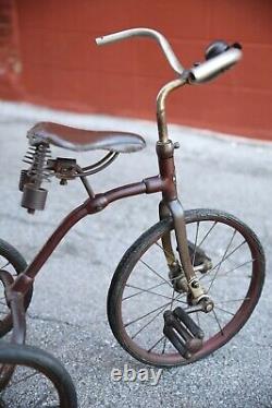 Antique Bicycle Trike Keystone Bell leather seat Prewar Bike Tricycle Red Old