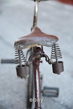 Antique Bicycle Trike Keystone Bell leather seat Prewar Bike Tricycle Red Old