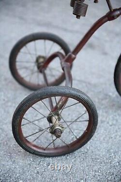 Antique Bicycle Trike Keystone Bell leather seat Prewar Bike Tricycle Red Old