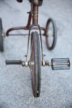 Antique Bicycle Trike Keystone Bell leather seat Prewar Bike Tricycle Red Old