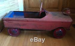 Antique Orig All Metal Pedal Car Ride On Toy Fire Truck Fireman Chief VTG Era