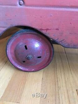Antique Orig All Metal Pedal Car Ride On Toy Fire Truck Fireman Chief VTG Era