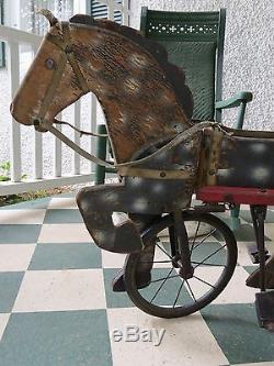 Antique Vintage Folk Art Child's Sulky Horse Pedal Driven Riding Toy c 1920's