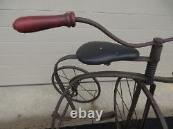 Antique Vintage Tricycle Spectacular Form Hand Wrought Iron Great Patina 1920