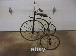 Antique Vintage Tricycle Spectacular Form Hand Wrought Iron Great Patina 1920