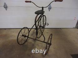 Antique Vintage Tricycle Spectacular Form Hand Wrought Iron Great Patina 1920