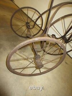 Antique Vintage Tricycle Spectacular Form Hand Wrought Iron Great Patina 1920