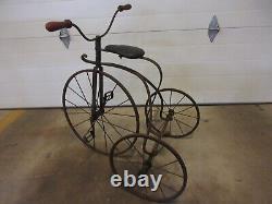 Antique Vintage Tricycle Spectacular Form Hand Wrought Iron Great Patina 1920