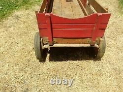 Antique vintage Metal & wood Pull Wagon child Service truck newspaper duallee