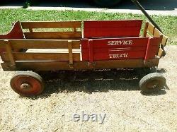Antique vintage Metal & wood Pull Wagon child Service truck newspaper duallee