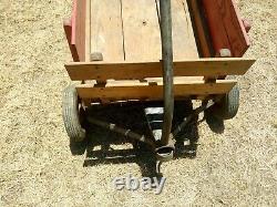 Antique vintage Metal & wood Pull Wagon child Service truck newspaper duallee