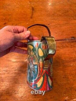 Antique vintage early 1900s Victorian toy metal watering can children graphics