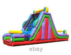 Commercial Inflatable Obstacle Course Double Slide Outdoor Game 19ft Tall Retro
