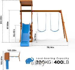 Dolphin Playground Wooden Swing Sets for Backyard, Outdoor Playset with Slide