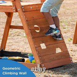 Dolphin Playground Wooden Swing Sets for Backyard, Outdoor Playset with Slide